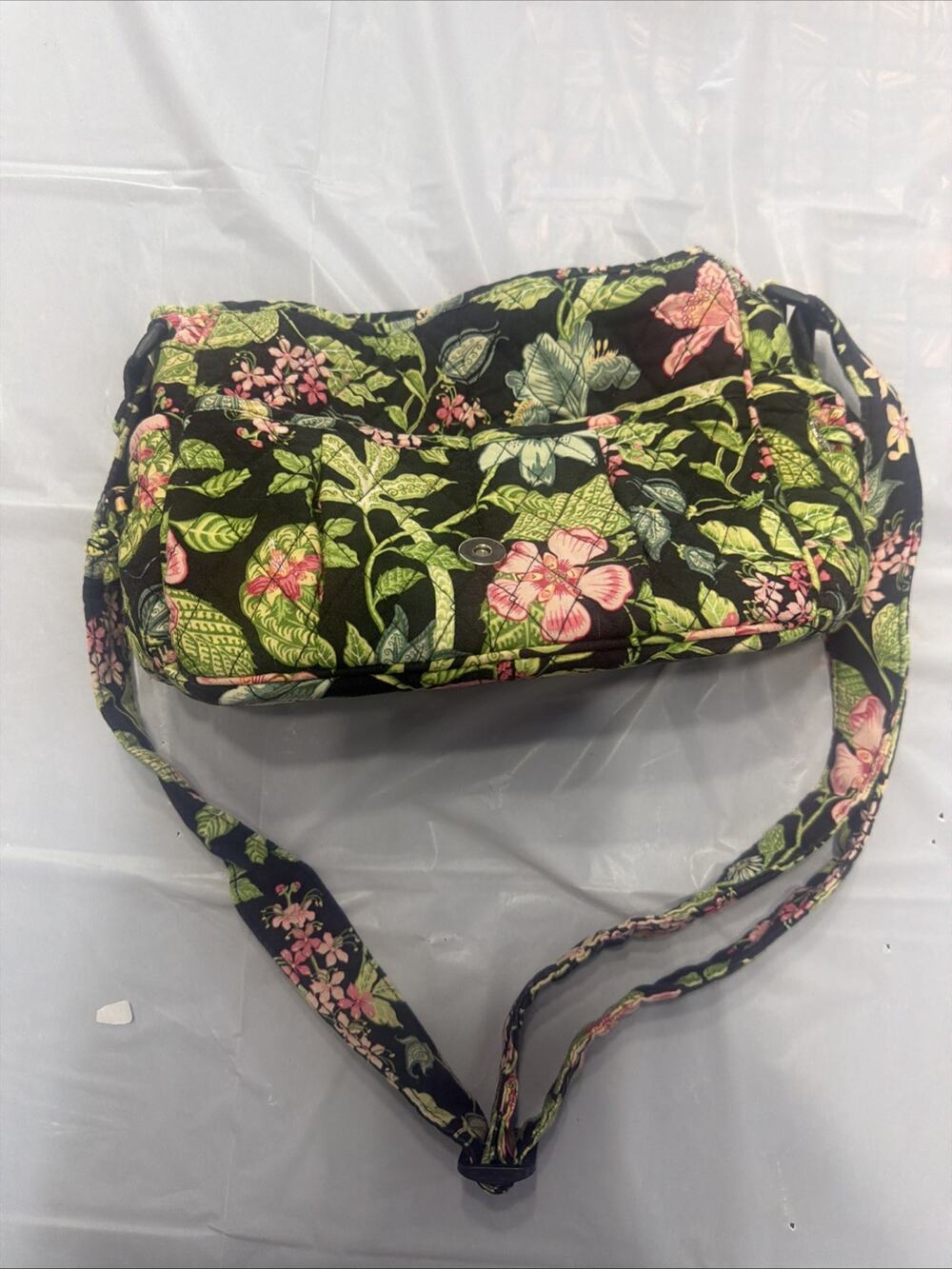 Vera Bradley Black Quilted Floral Crossbody with Pink and Green Flowers - Picture 1 of 3